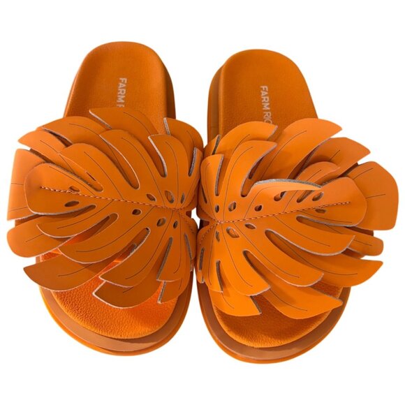 Farm Rio Monstera Anatomic Slide Sandals Orange Size 7 New In Box - Picture 4 of 11